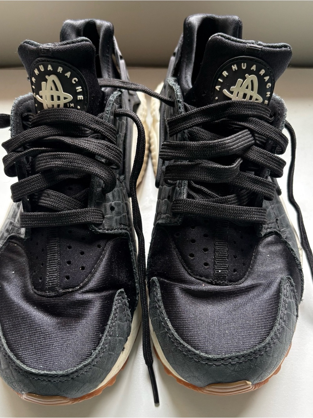 Nike Black and Cream Air Huarache Logo Sneaker